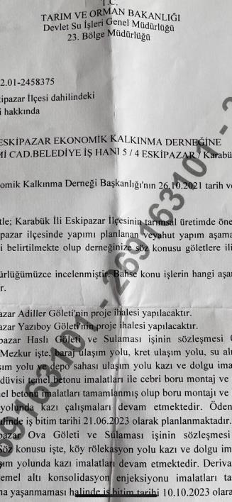 KASTAMONU DSİ 23.BÖLGEDEN  GÖLETLER YAZIMIZA CEVAP (06.10.2022)