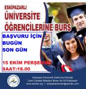 ÜNİVERSİTE ÖĞRENCİLERİMİZİN BURS BAŞVURULARI BUGÜN SONA ERİYOR 15 EKİM 2020 Perşembe Saat:18.00